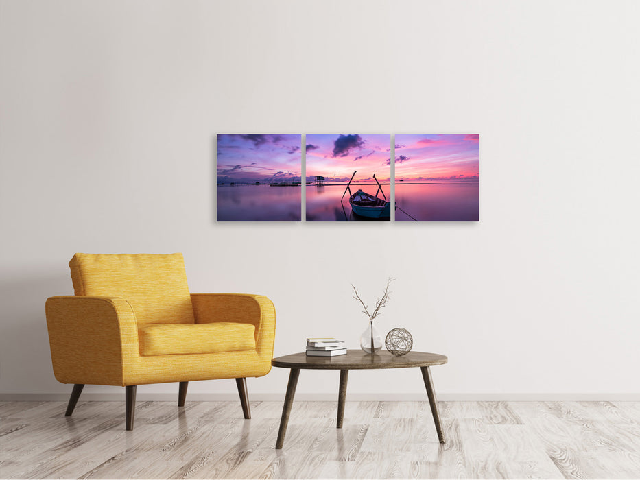 Tableau sur toile panoramique en 3 parties Coucher de soleil impressionnant sur la mer