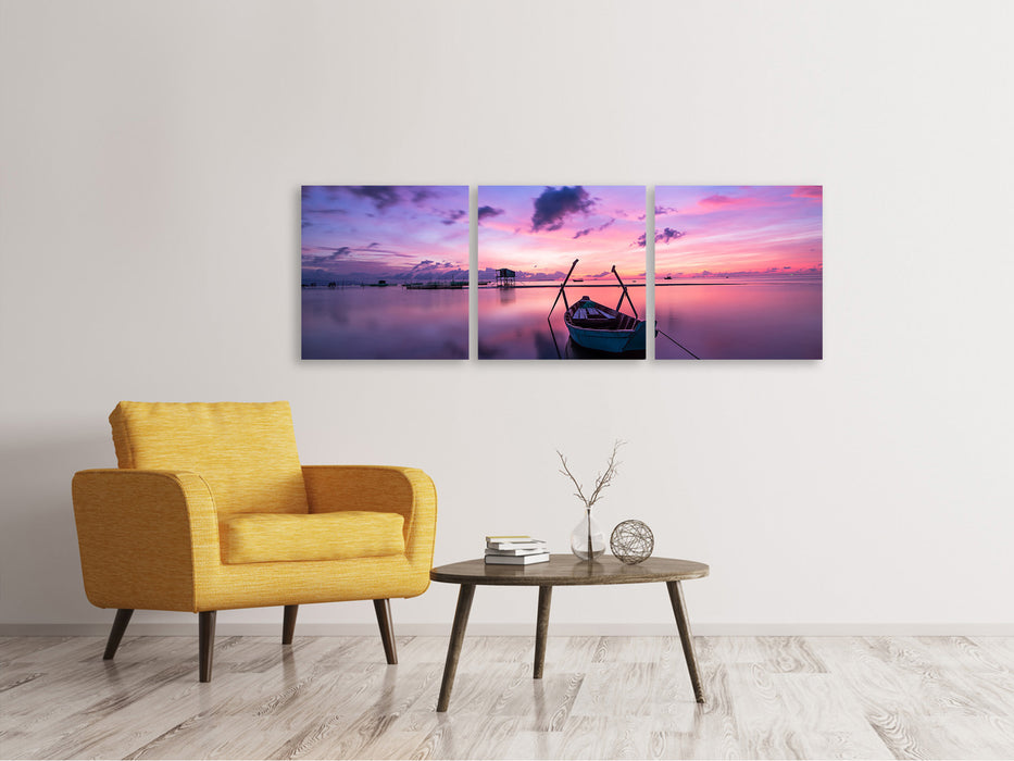 Tableau sur toile panoramique en 3 parties Coucher de soleil impressionnant sur la mer