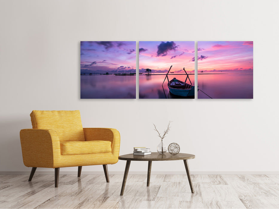 Tableau sur toile panoramique en 3 parties Coucher de soleil impressionnant sur la mer