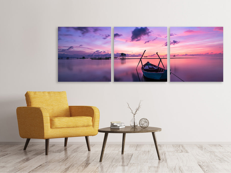 Tableau sur toile panoramique en 3 parties Coucher de soleil impressionnant sur la mer