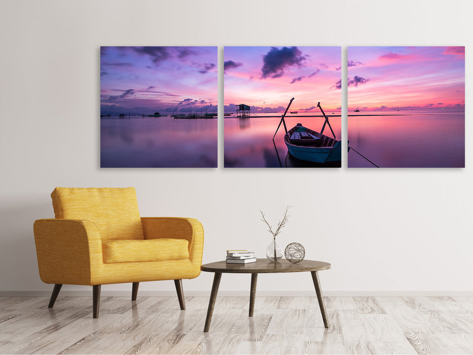 Tableau sur toile panoramique en 3 parties Coucher de soleil impressionnant sur la mer