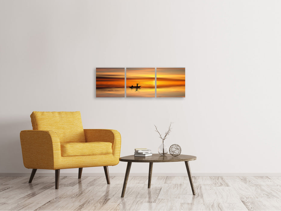 Tableau sur toile panoramique en 3 parties Coucher de soleil romantique sur la mer