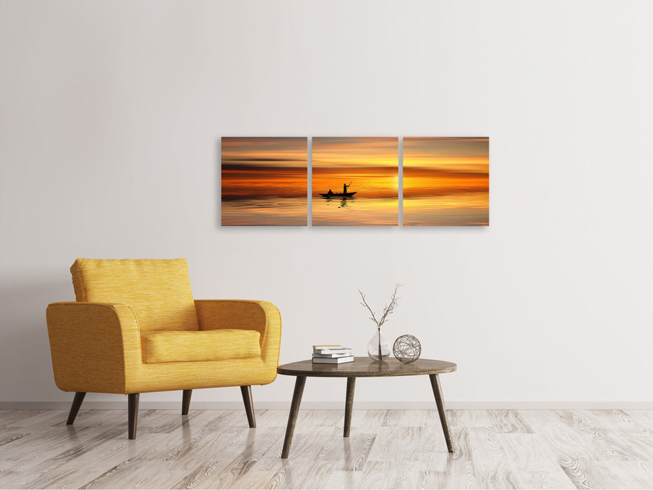 Tableau sur toile panoramique en 3 parties Coucher de soleil romantique sur la mer