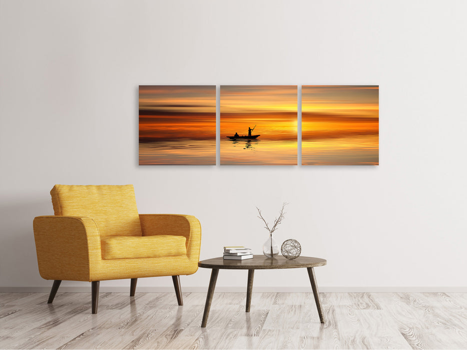 Tableau sur toile panoramique en 3 parties Coucher de soleil romantique sur la mer