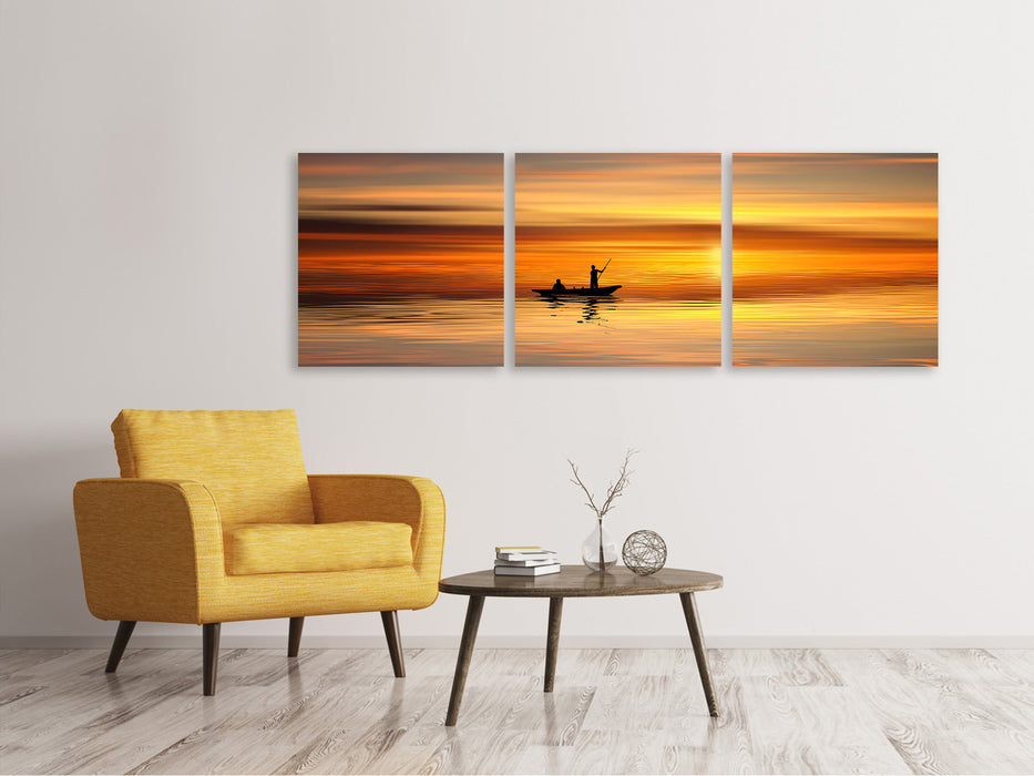 Tableau sur toile panoramique en 3 parties Coucher de soleil romantique sur la mer