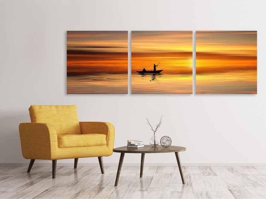 Tableau sur toile panoramique en 3 parties Coucher de soleil romantique sur la mer