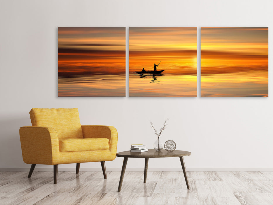 Tableau sur toile panoramique en 3 parties Coucher de soleil romantique sur la mer