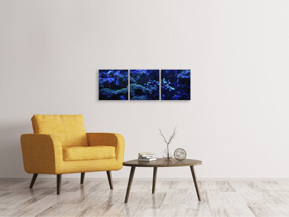 Tableau sur toile panoramique en 3 parties récif de corail en bleu