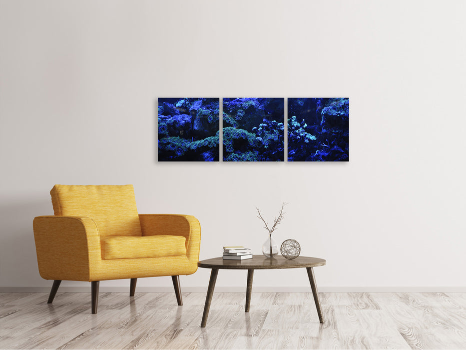 Tableau sur toile panoramique en 3 parties récif de corail en bleu