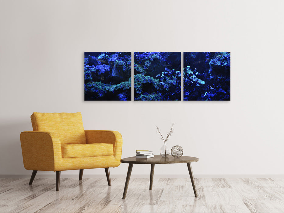 Tableau sur toile panoramique en 3 parties récif de corail en bleu