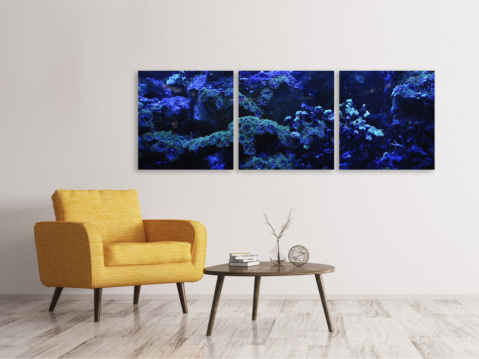 Tableau sur toile panoramique en 3 parties récif de corail en bleu