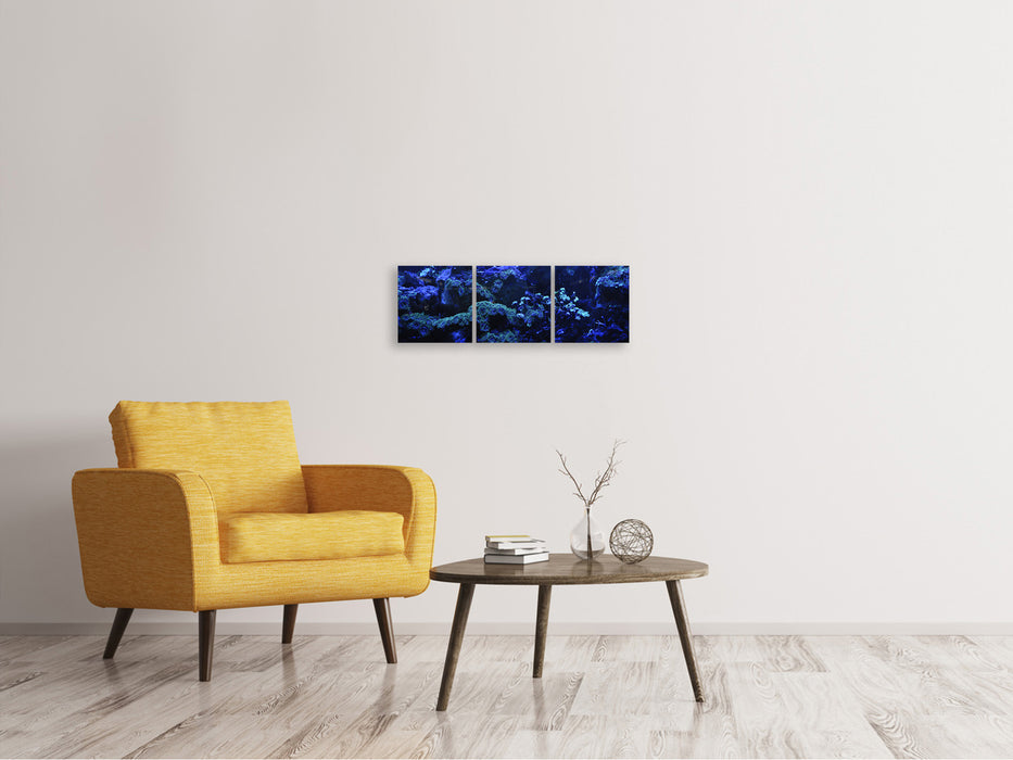 Tableau sur toile panoramique en 3 parties récif de corail en bleu