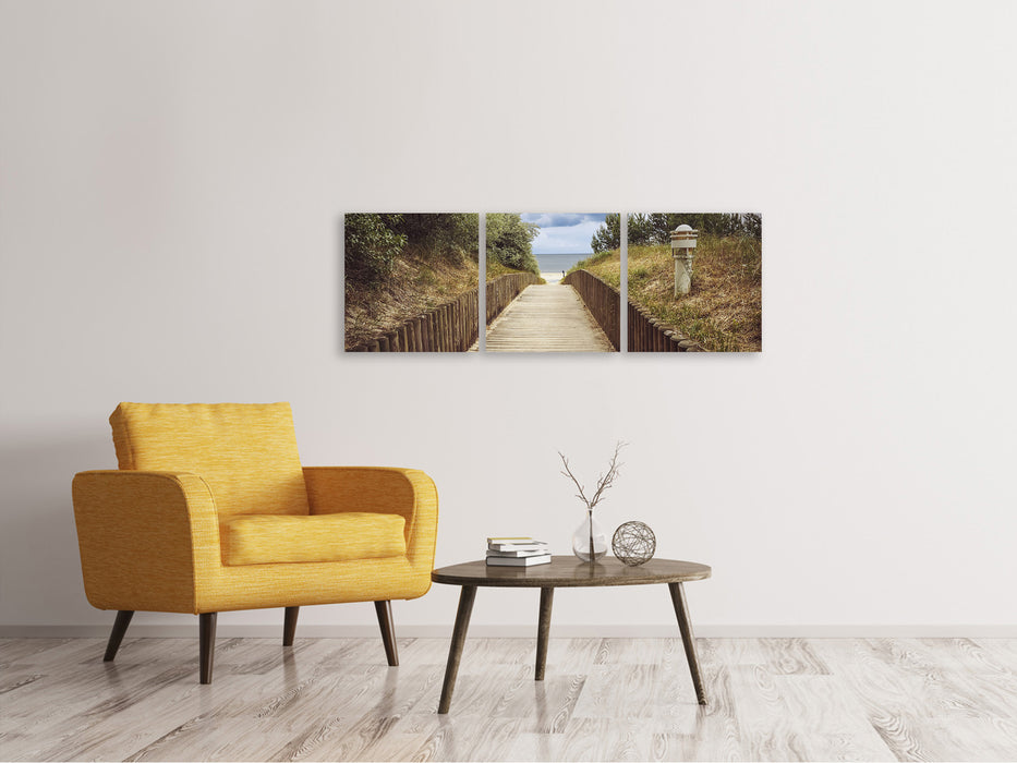 Tableau sur toile panoramique en 3 parties Le chemin des dunes