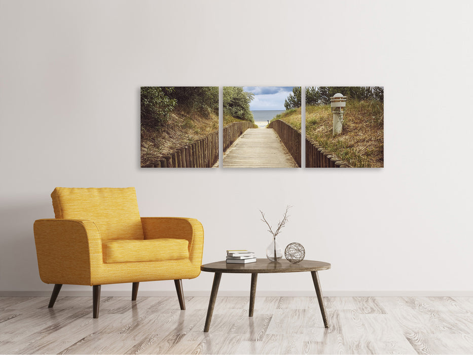 Tableau sur toile panoramique en 3 parties Le chemin des dunes