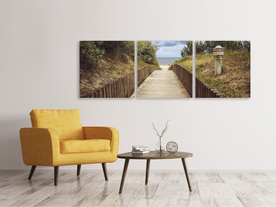 Tableau sur toile panoramique en 3 parties Le chemin des dunes