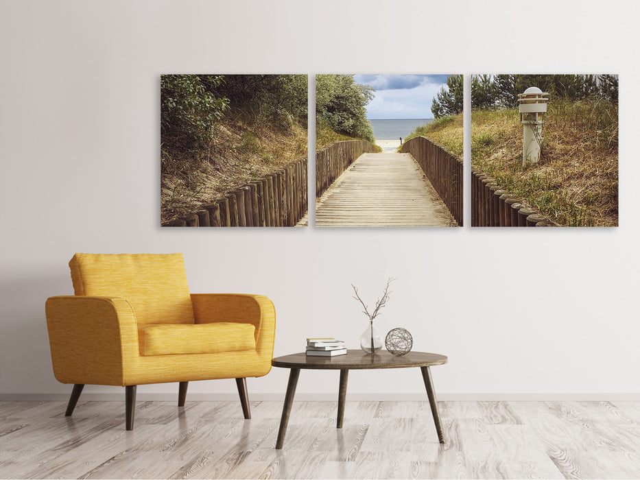 Tableau sur toile panoramique en 3 parties Le chemin des dunes