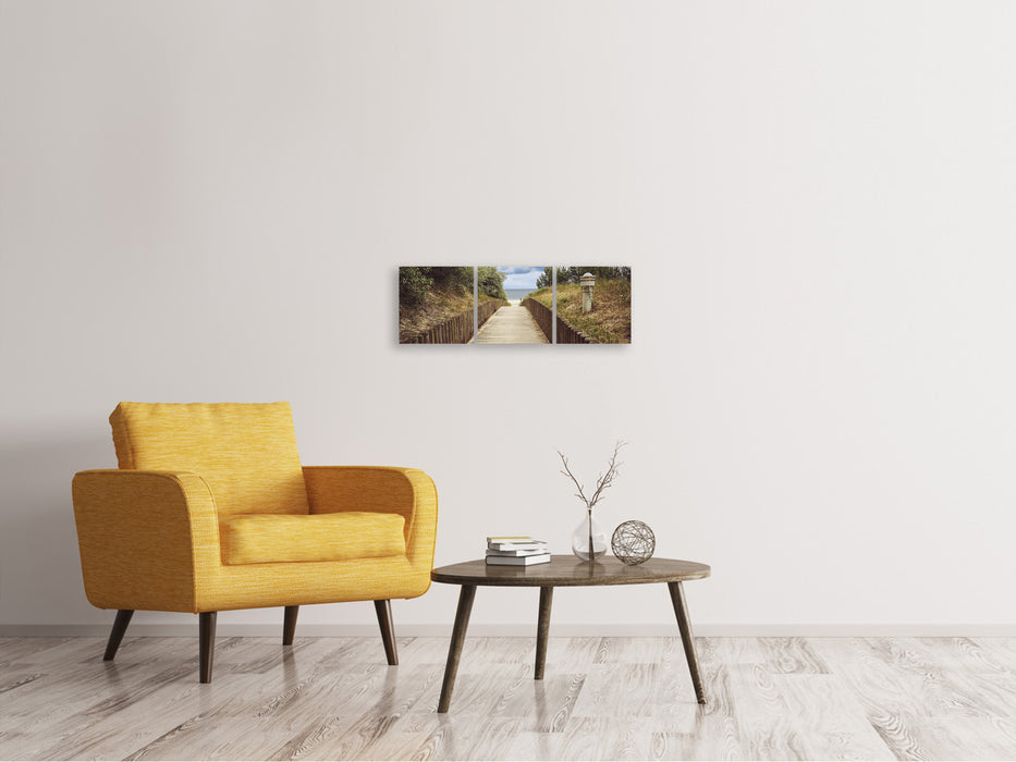 Tableau sur toile panoramique en 3 parties Le chemin des dunes