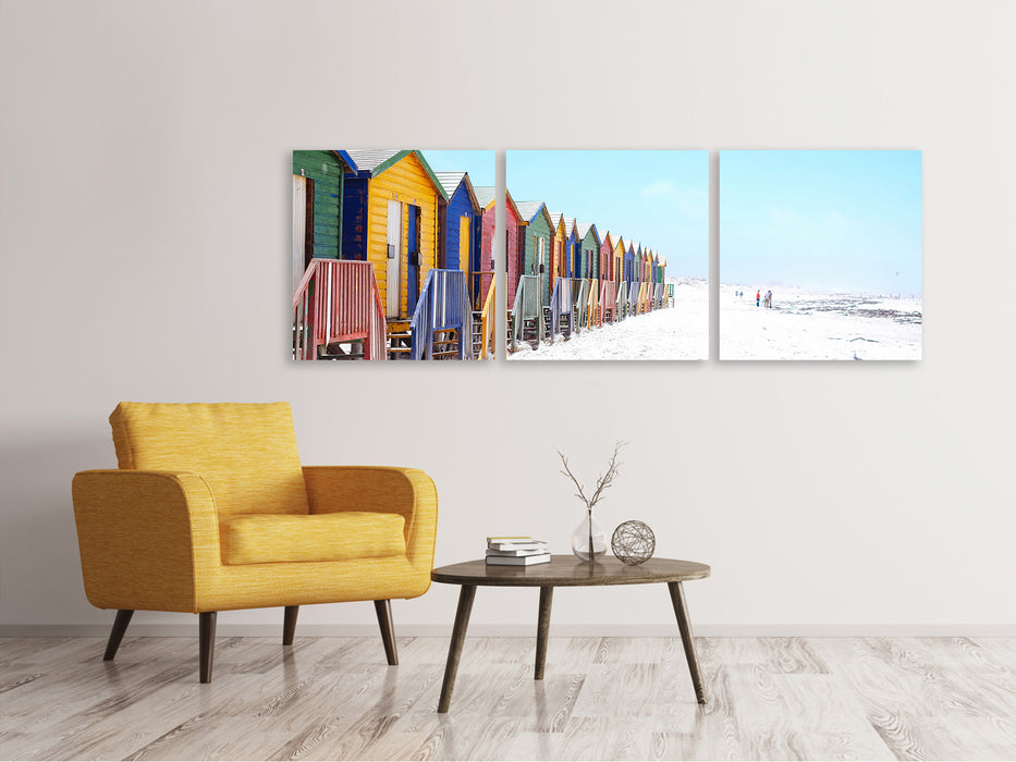 Panorama Leinwandbild 3-teilig Bunte Strandhäuser