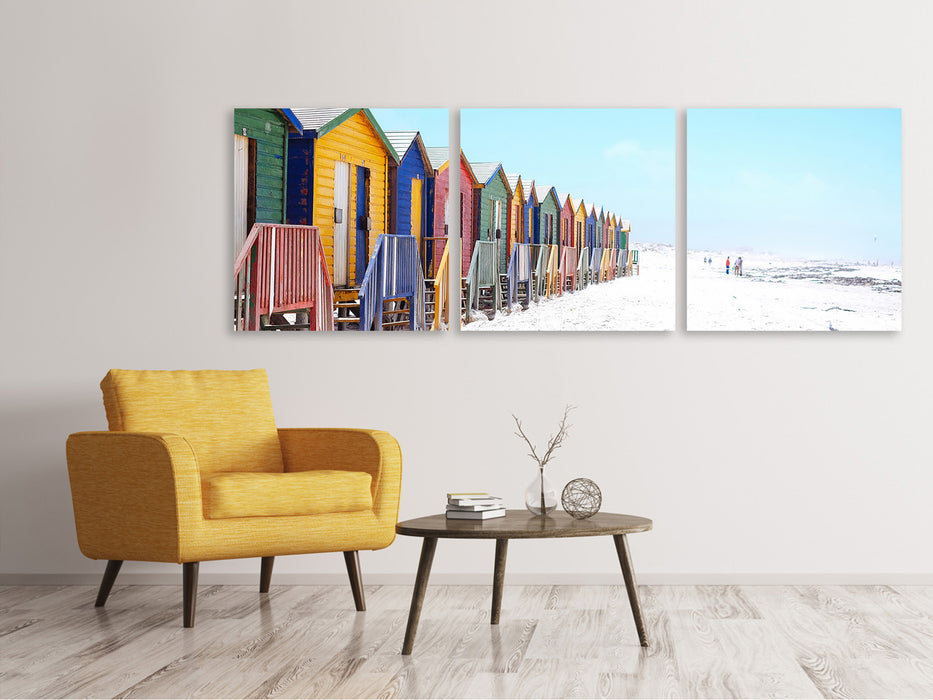 Panorama Leinwandbild 3-teilig Bunte Strandhäuser