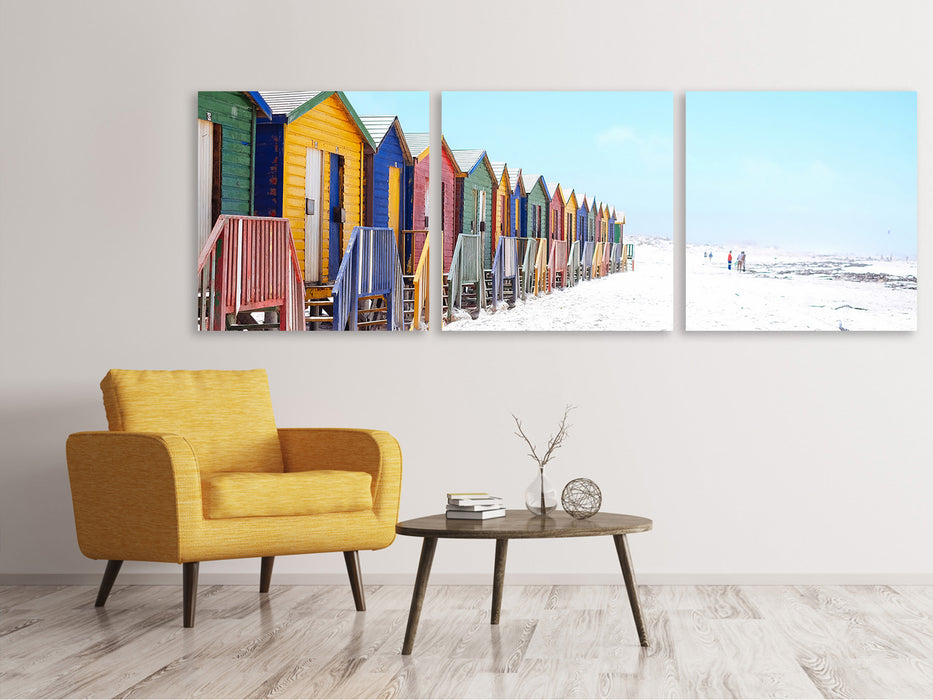 Panorama Leinwandbild 3-teilig Bunte Strandhäuser