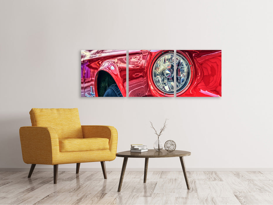 Panorama Leinwandbild 3-teilig Roter Oldtimer