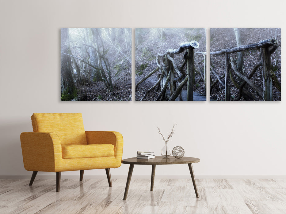 Panorama Leinwandbild 3-teilig Alte Holzbrücke im Wald