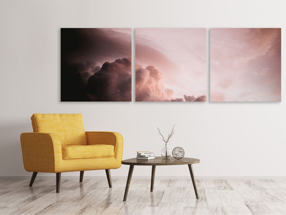 Panorama Leinwandbild 3-teilig Rosa Wolken