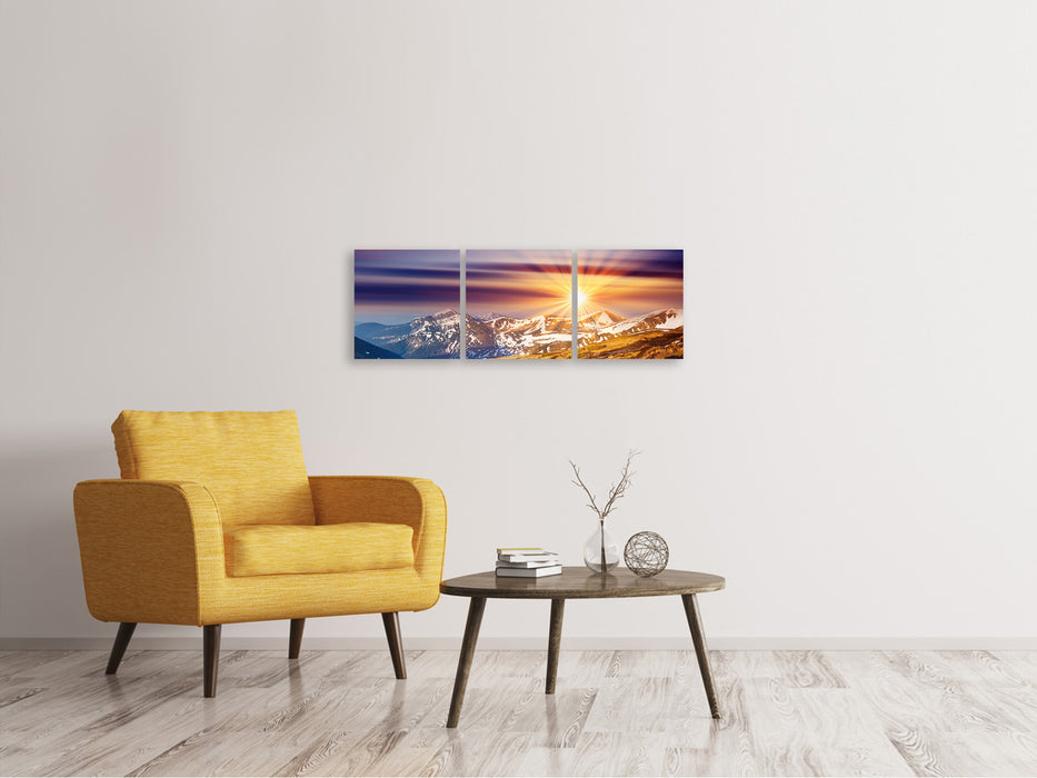 Panoramic 3-piece canvas picture Majestic sunset on the mountain peak