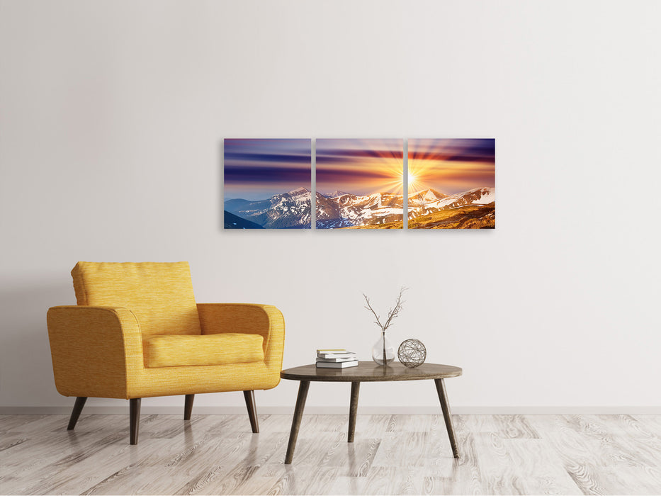 Panoramic 3-piece canvas picture Majestic sunset on the mountain peak