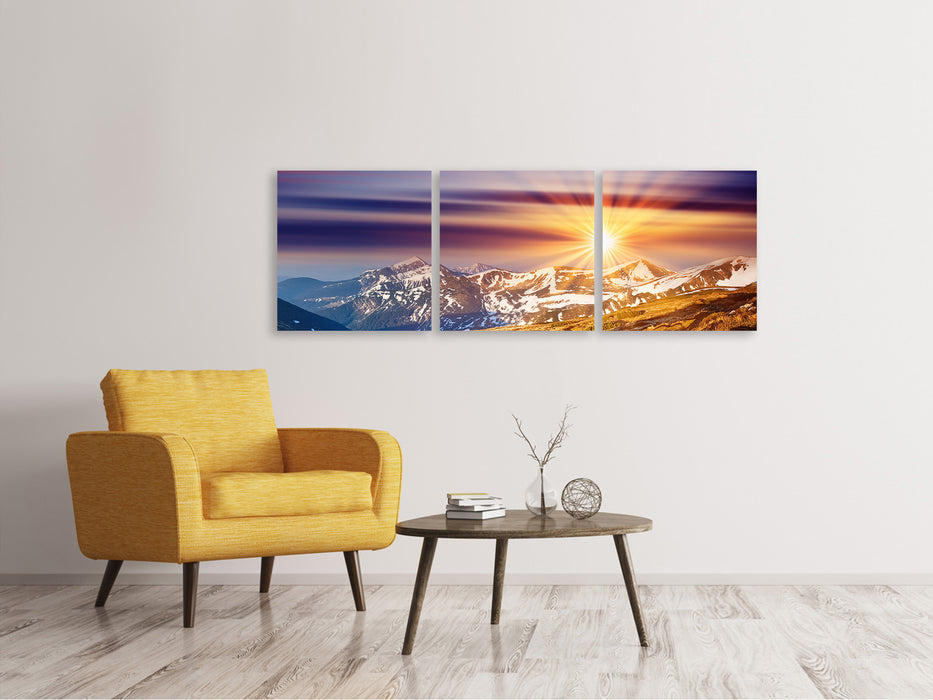 Panoramic 3-piece canvas picture Majestic sunset on the mountain peak