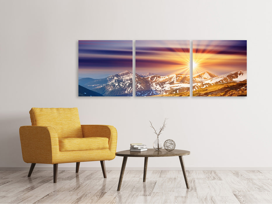 Panoramic 3-piece canvas picture Majestic sunset on the mountain peak