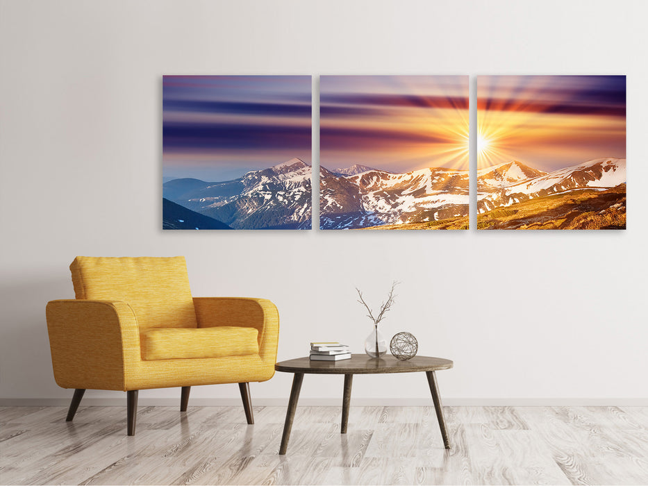 Panoramic 3-piece canvas picture Majestic sunset on the mountain peak