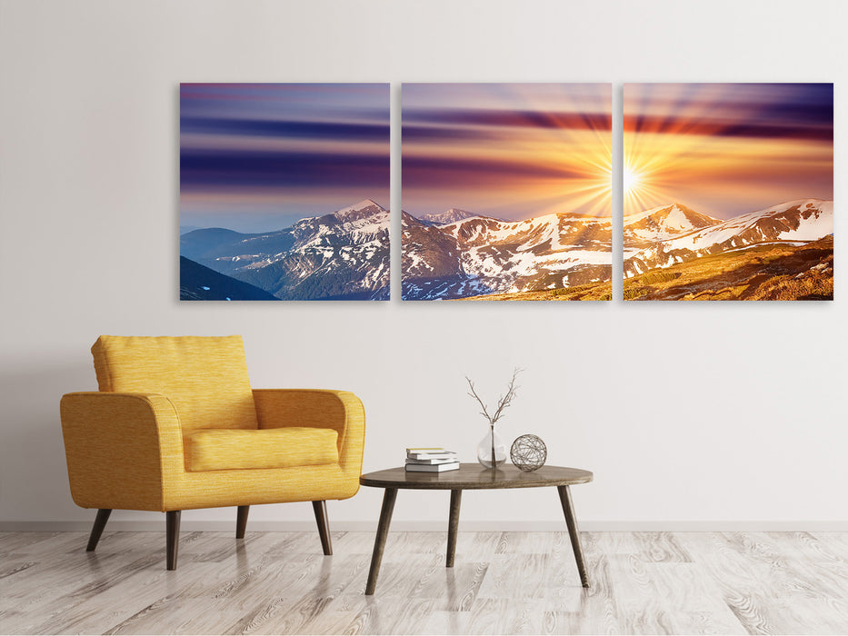 Panoramic 3-piece canvas picture Majestic sunset on the mountain peak