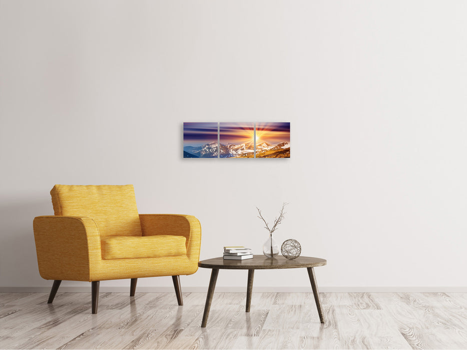 Panoramic 3-piece canvas picture Majestic sunset on the mountain peak