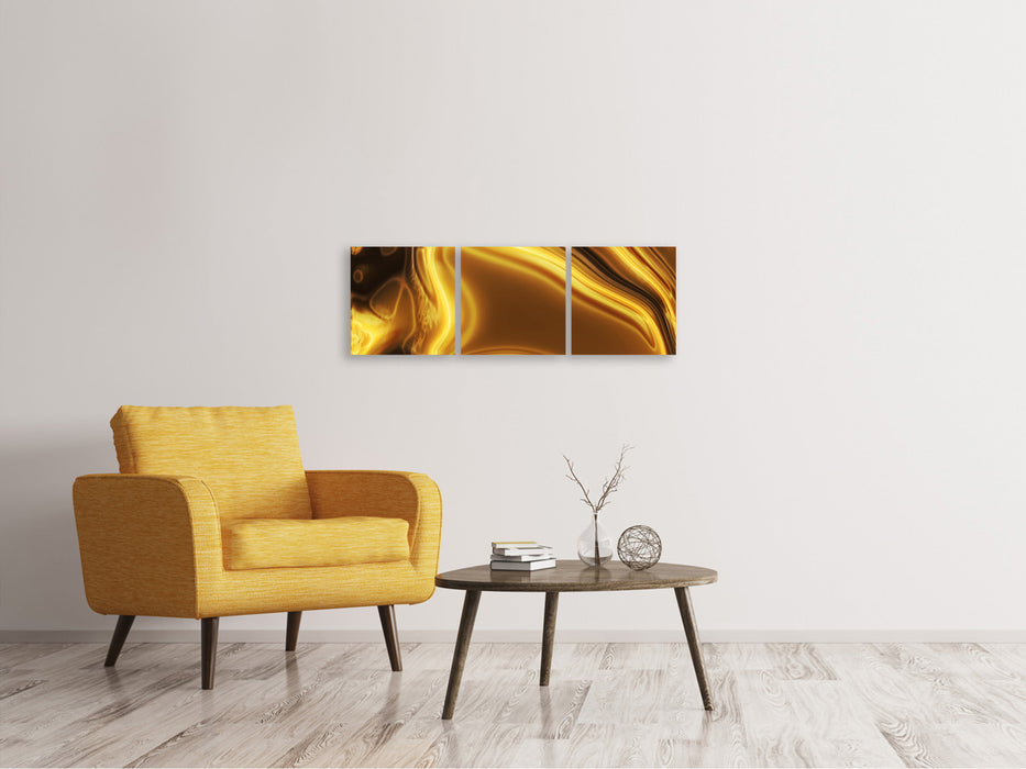 Panoramic 3-Piece Canvas Picture Abstract Liquid Gold