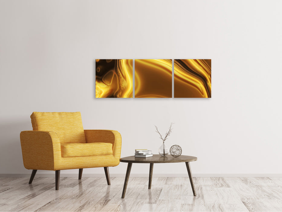 Panoramic 3-Piece Canvas Picture Abstract Liquid Gold