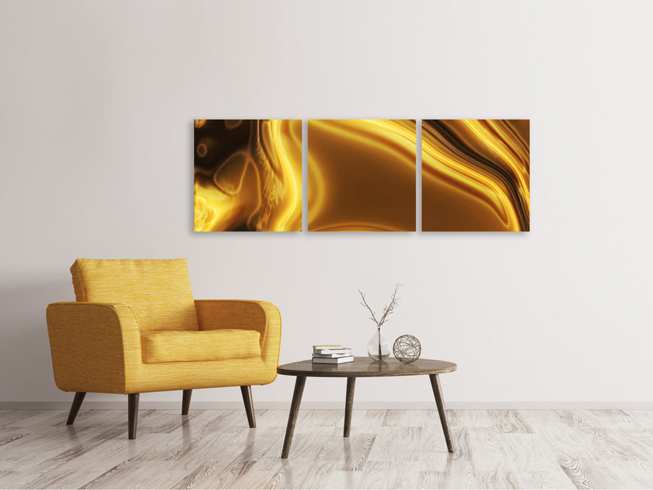 Panoramic 3-Piece Canvas Picture Abstract Liquid Gold