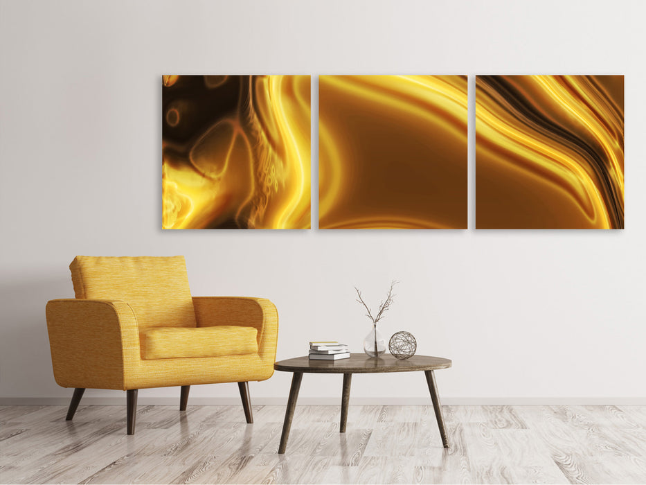 Panoramic 3-Piece Canvas Picture Abstract Liquid Gold