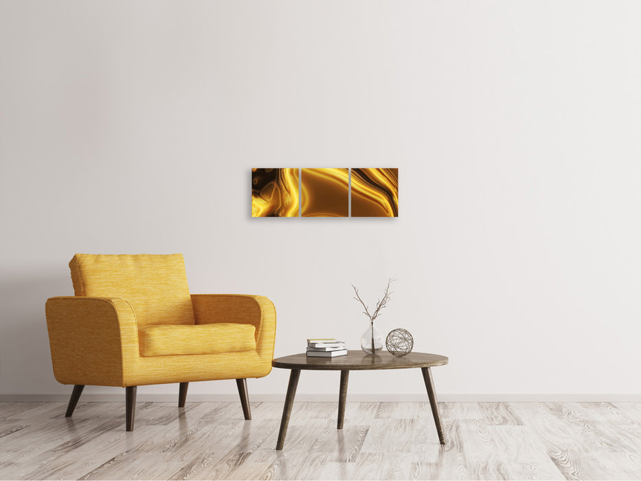 Panoramic 3-Piece Canvas Picture Abstract Liquid Gold