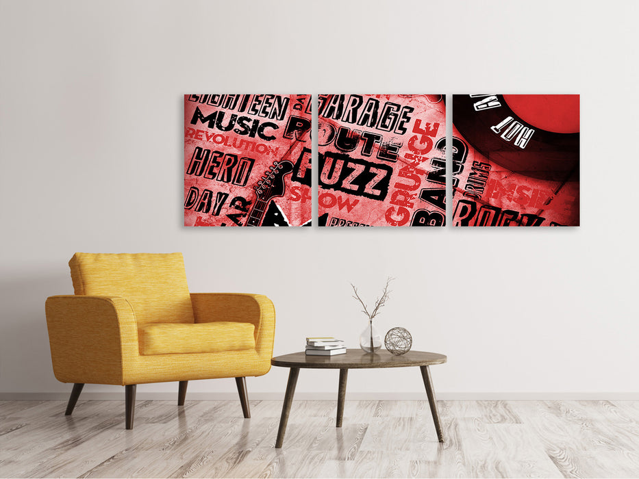 Panorama Leinwandbild 3-teilig Writings Music Grunge