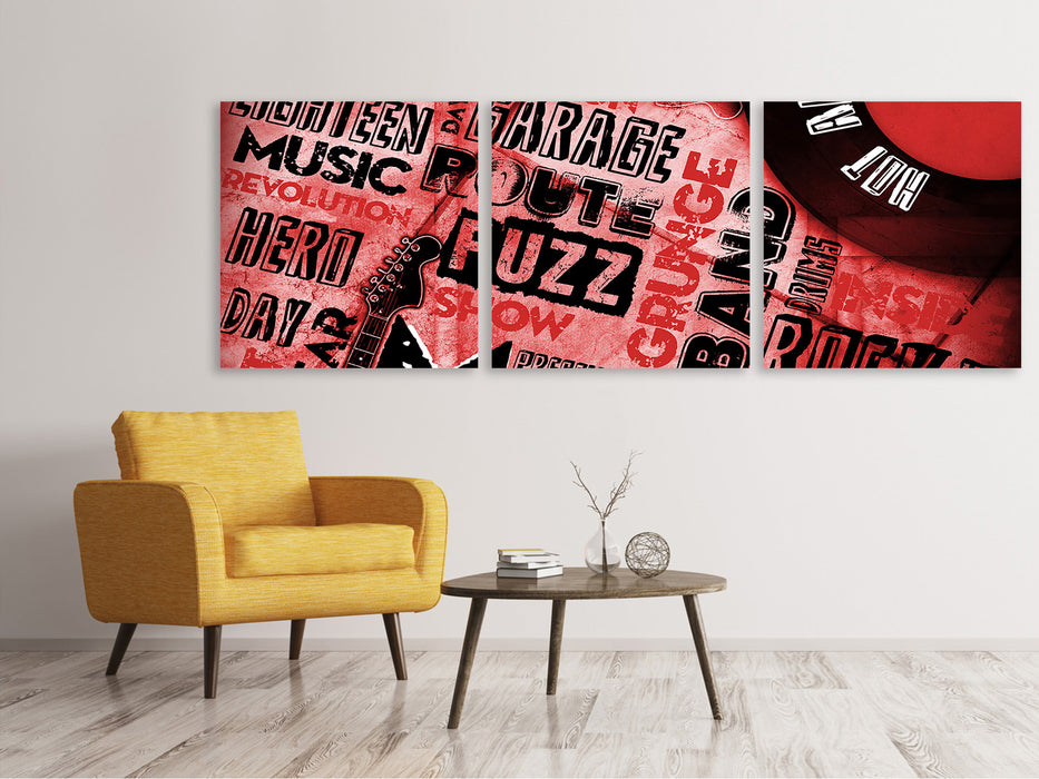 Panorama Leinwandbild 3-teilig Writings Music Grunge