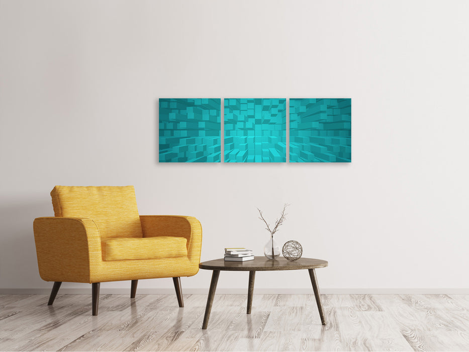 Panoramic 3-piece canvas picture 3D cubes