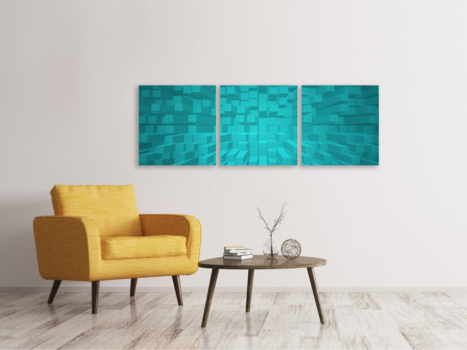 Panoramic 3-piece canvas picture 3D cubes