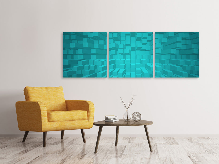 Panoramic 3-piece canvas picture 3D cubes