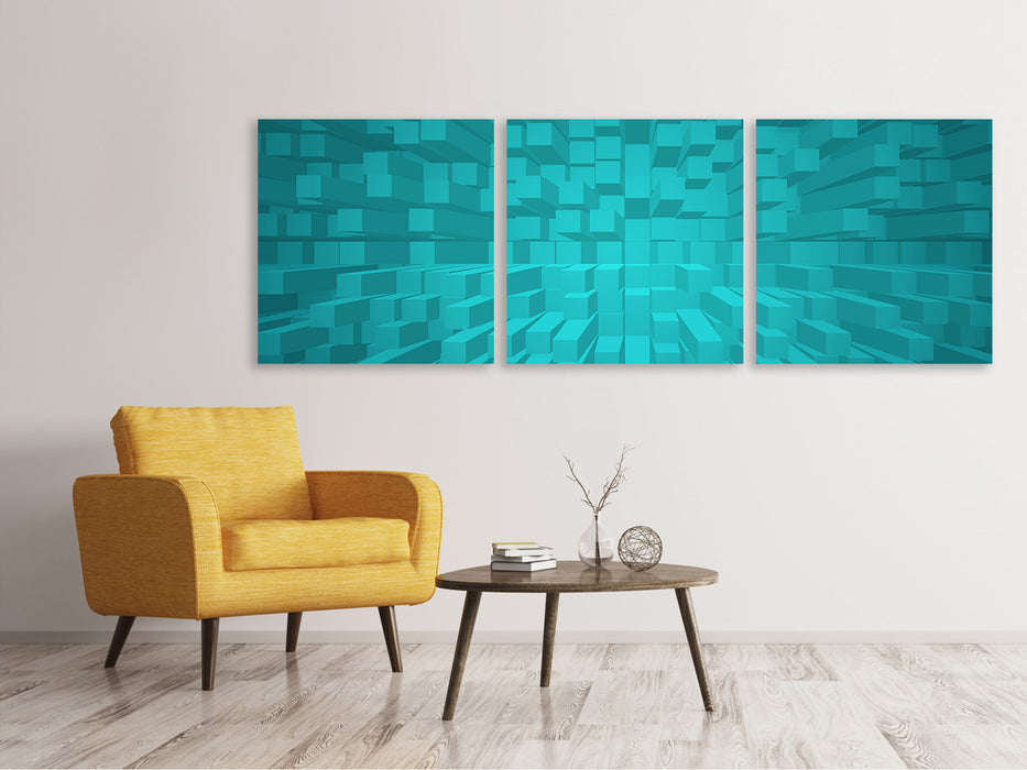 Panoramic 3-piece canvas picture 3D cubes