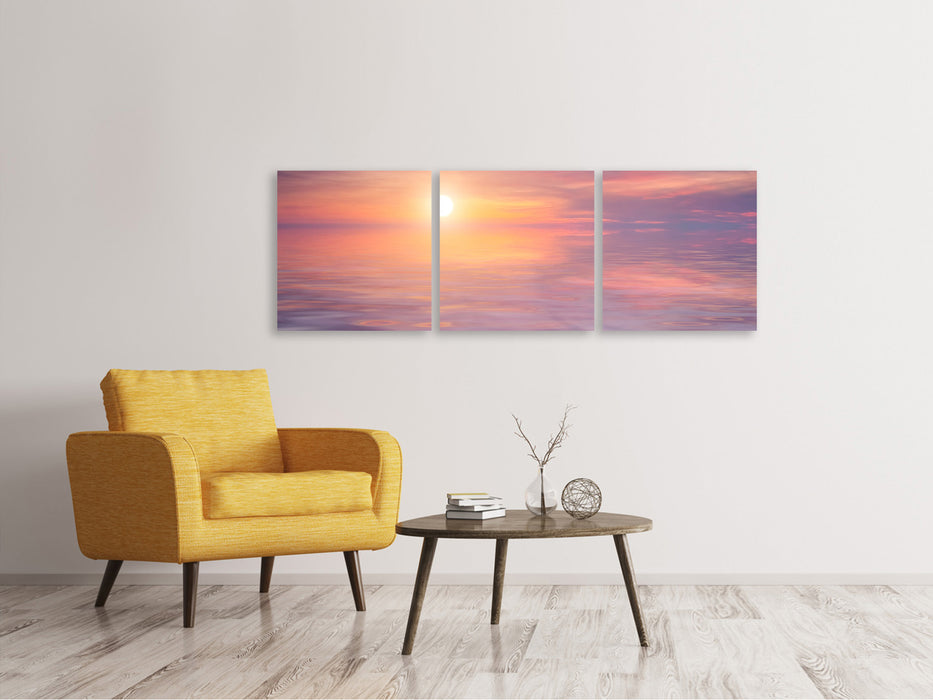 Panoramic 3-piece canvas picture Sunset at sea