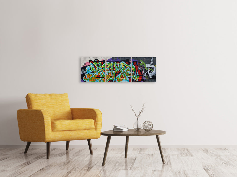 Panoramic 3-piece canvas picture Graffiti in New York