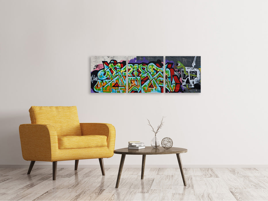 Panoramic 3-piece canvas picture Graffiti in New York