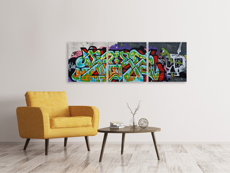 Panoramic 3-piece canvas picture Graffiti in New York