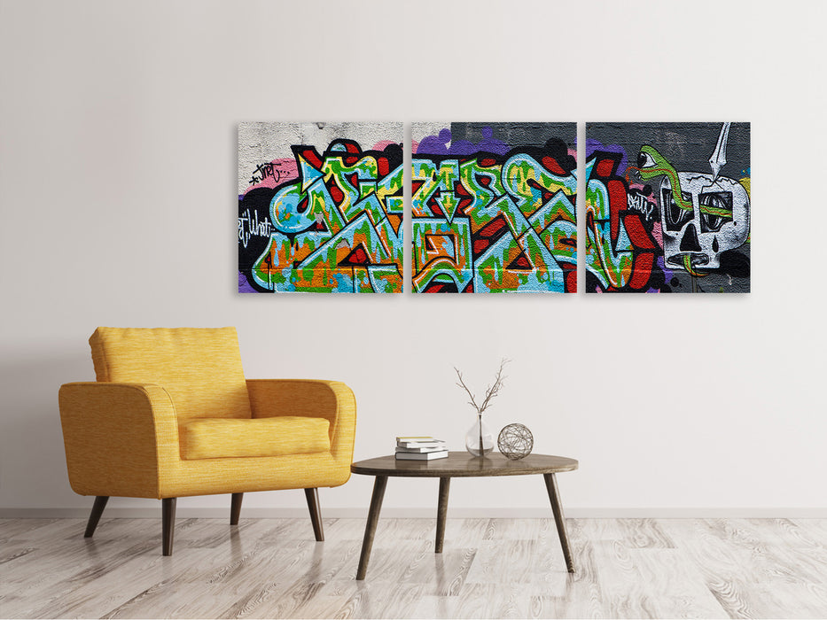 Panoramic 3-piece canvas picture Graffiti in New York